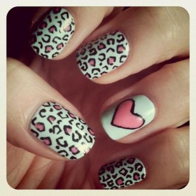 leopard heart nails
